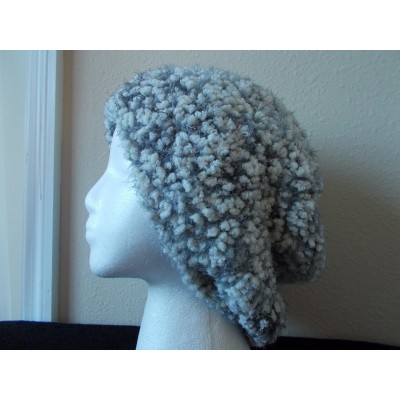 Hand knitted cozy & warm slouchy beanie/hat  white and gray  eb-25156686